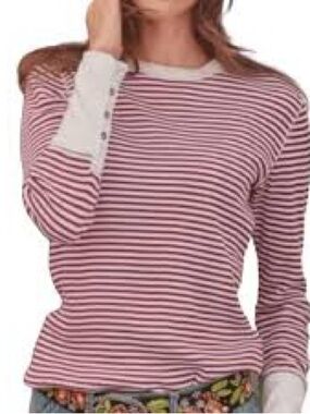 Sundance Burgundy and White Striped Long-Sleeve Crewneck